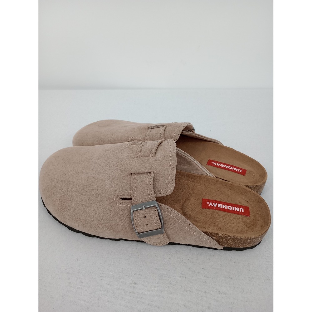 UNIONBAY Clogs Womens 8 Tan Faux Suede Buckle Slip On Mules